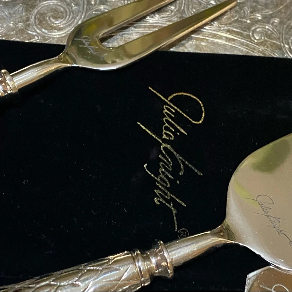 Vintage Julia Knight 3 Piece Cheese Serving Set Silver Florentine Charcuterie